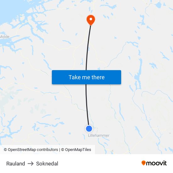 Rauland to Soknedal map