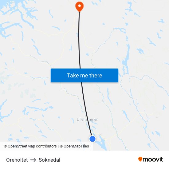 Oreholtet to Soknedal map