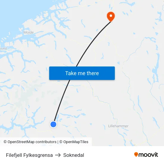 Filefjell Fylkesgrensa to Soknedal map