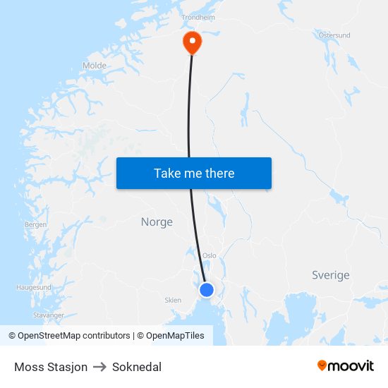 Moss Stasjon to Soknedal map