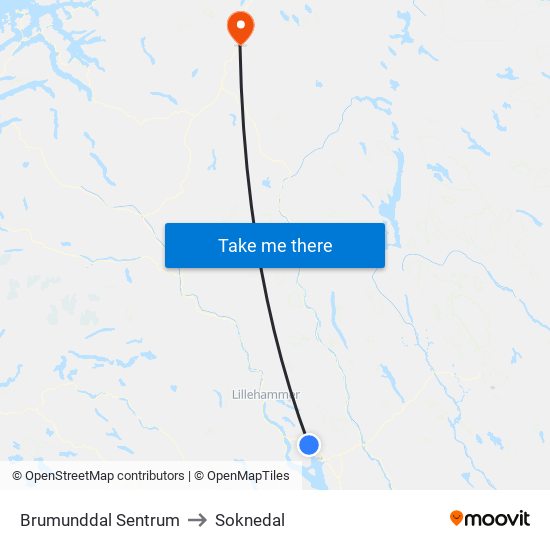 Brumunddal Sentrum to Soknedal map