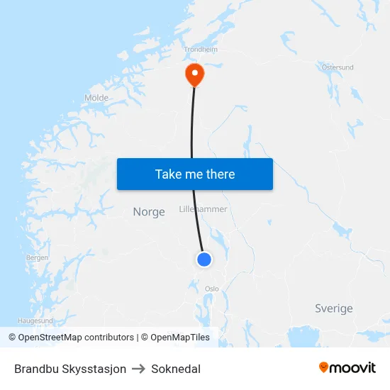 Brandbu Skysstasjon to Soknedal map