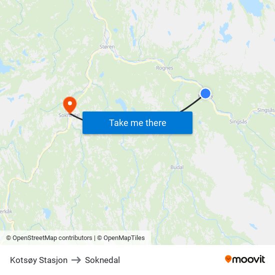 Kotsøy Stasjon to Soknedal map