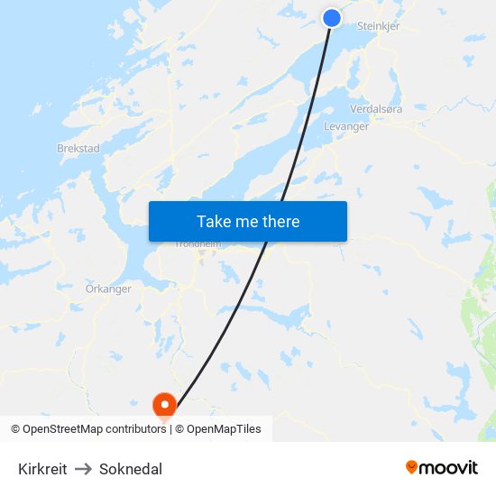 Kirkreit to Soknedal map