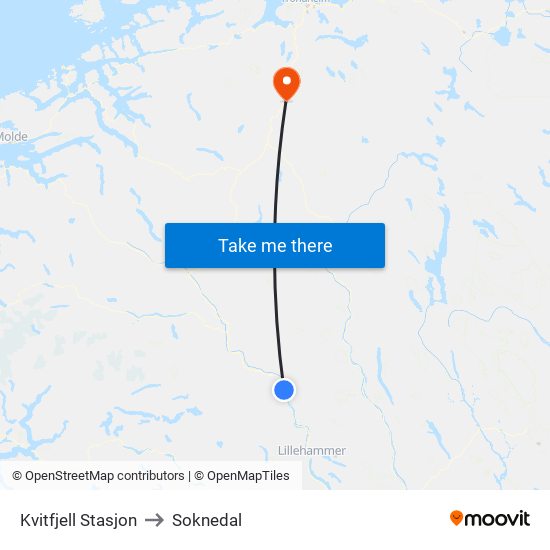 Kvitfjell Stasjon to Soknedal map