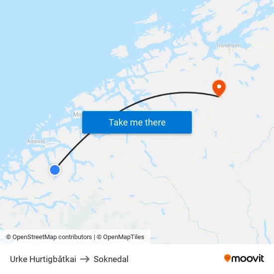Urke Hurtigbåtkai to Soknedal map