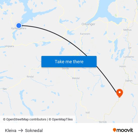 Kleiva to Soknedal map