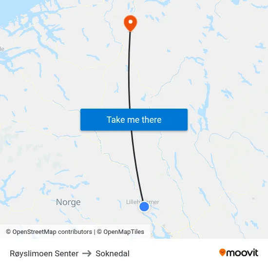 Røyslimoen Senter to Soknedal map