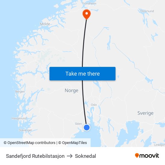 Sandefjord Rutebilstasjon to Soknedal map