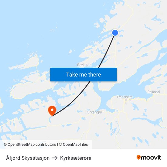 Åfjord Skysstasjon to Kyrksæterøra map