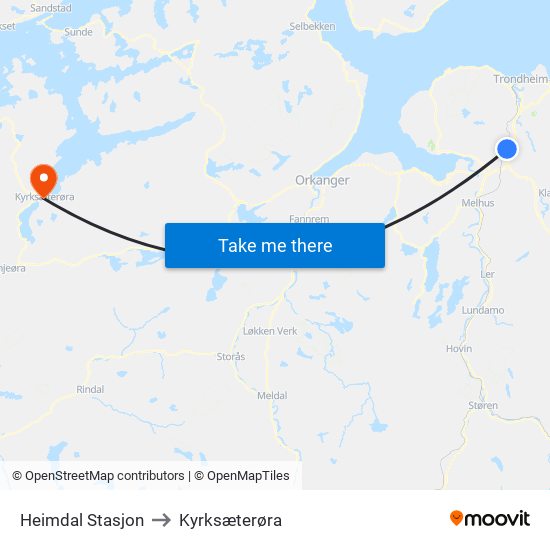 Heimdal Stasjon to Kyrksæterøra map