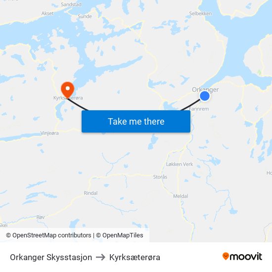 Orkanger Skysstasjon to Kyrksæterøra map