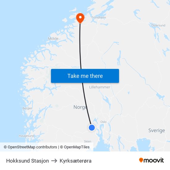 Hokksund Stasjon to Kyrksæterøra map