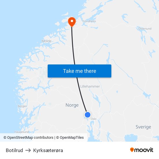 Botilrud to Kyrksæterøra map