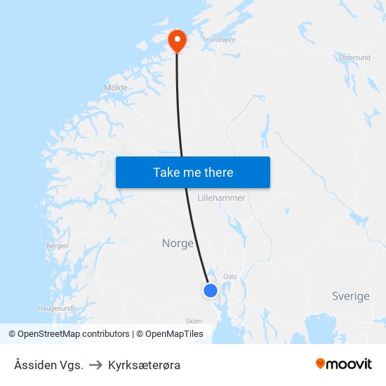 Åssiden Vgs. to Kyrksæterøra map