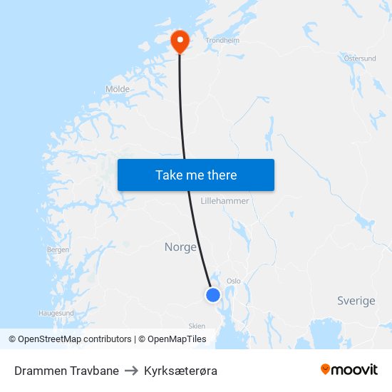 Drammen Travbane to Kyrksæterøra map