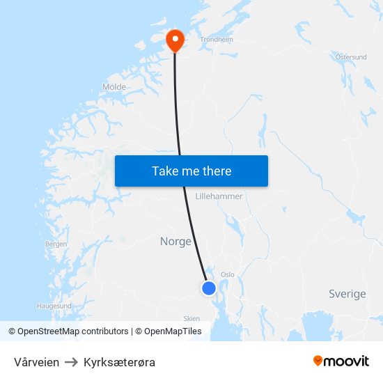 Vårveien to Kyrksæterøra map