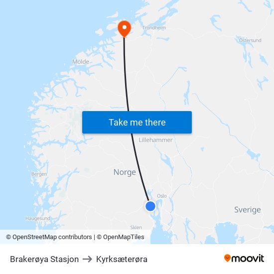 Brakerøya Stasjon to Kyrksæterøra map