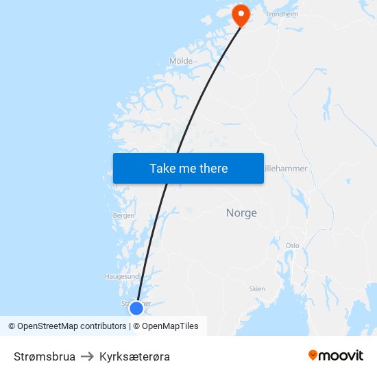 Strømsbrua to Kyrksæterøra map