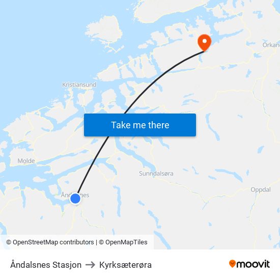 Åndalsnes Stasjon to Kyrksæterøra map