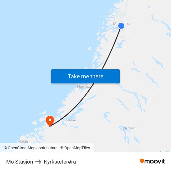 Mo Stasjon to Kyrksæterøra map