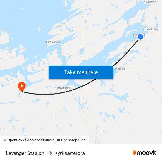 Levanger Stasjon to Kyrksæterøra map