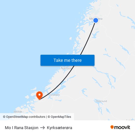 Mo I Rana Stasjon to Kyrksæterøra map