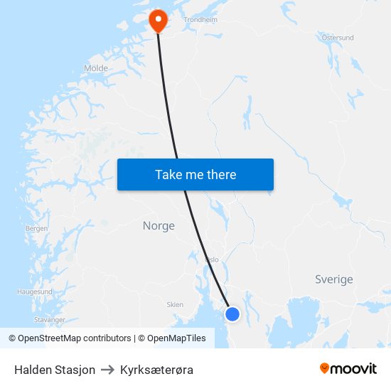 Halden Stasjon to Kyrksæterøra map