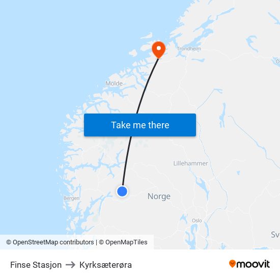 Finse Stasjon to Kyrksæterøra map