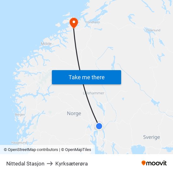 Nittedal Stasjon to Kyrksæterøra map