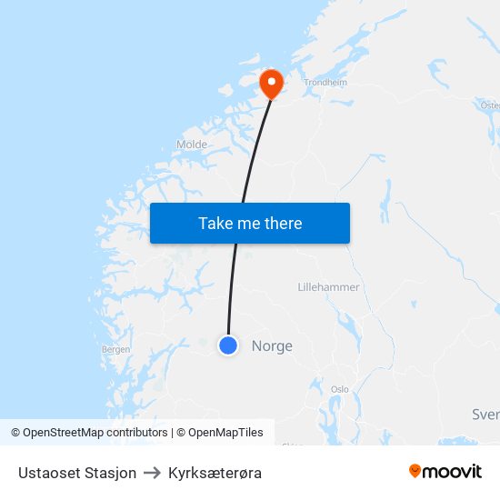 Ustaoset Stasjon to Kyrksæterøra map