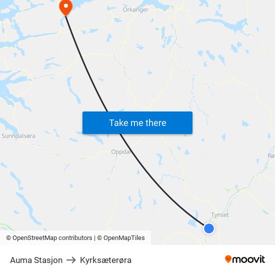 Auma Stasjon to Kyrksæterøra map