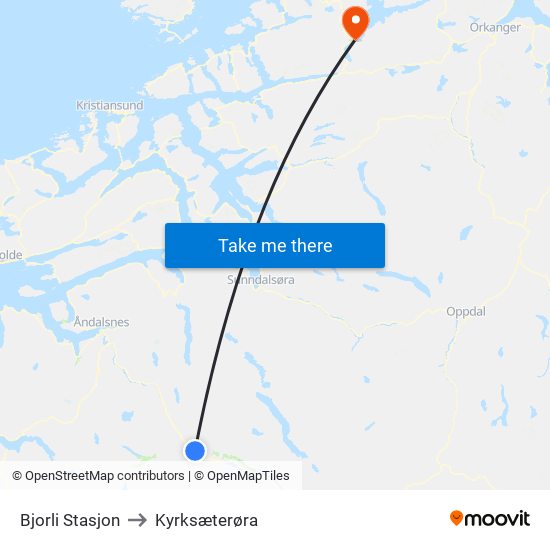 Bjorli Stasjon to Kyrksæterøra map