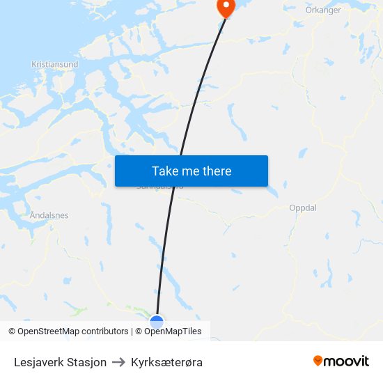 Lesjaverk Stasjon to Kyrksæterøra map