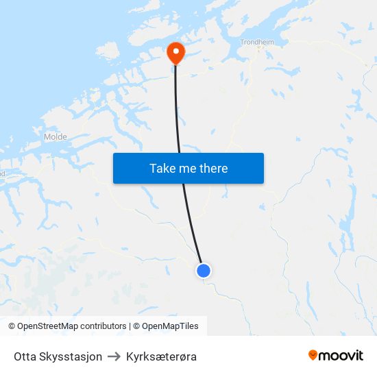 Otta Skysstasjon to Kyrksæterøra map