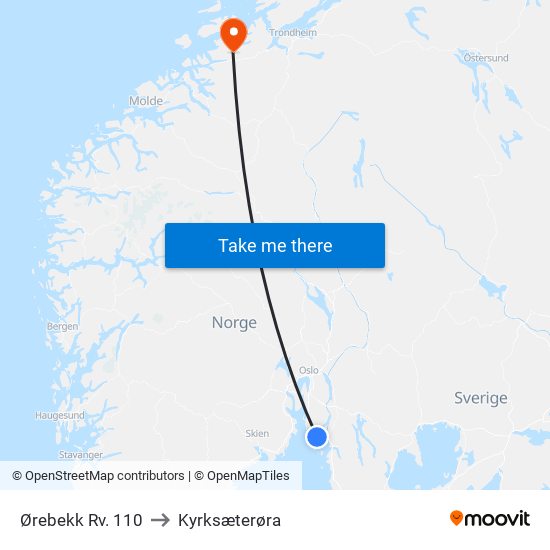 Ørebekk Rv. 110 to Kyrksæterøra map