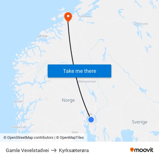 Gamle Vevelstadvei to Kyrksæterøra map