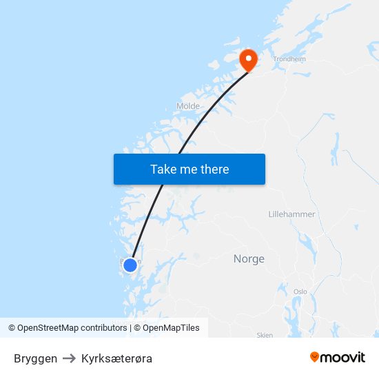 Bryggen to Kyrksæterøra map