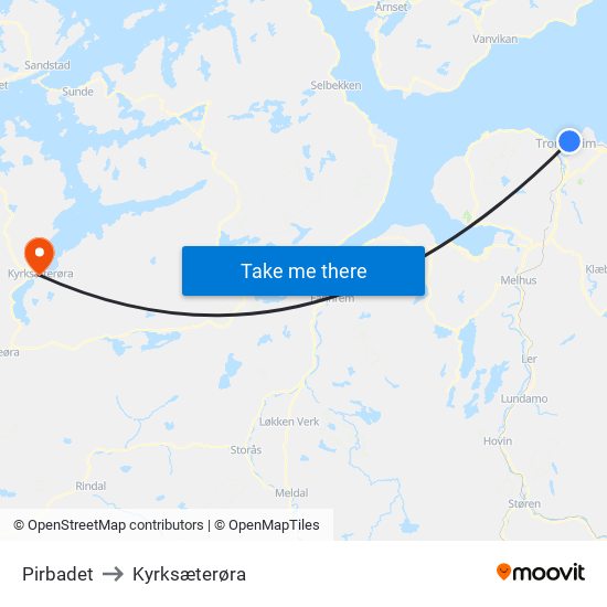 Pirbadet to Kyrksæterøra map