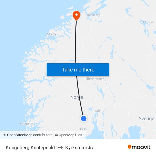 Kongsberg Knutepunkt to Kyrksæterøra map