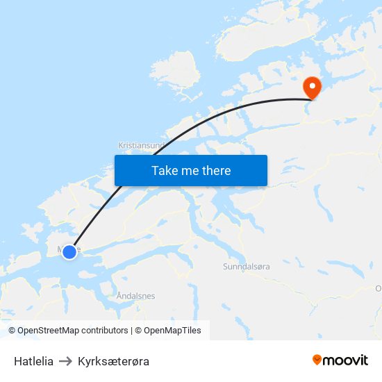 Hatlelia to Kyrksæterøra map