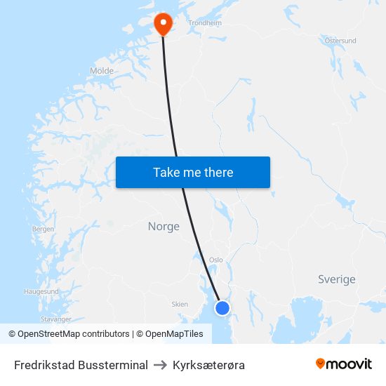 Fredrikstad Bussterminal to Kyrksæterøra map