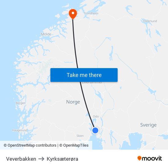 Veverbakken to Kyrksæterøra map