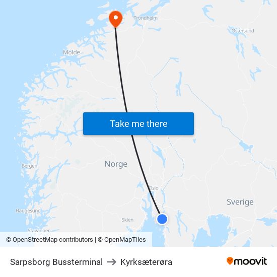 Sarpsborg Bussterminal to Kyrksæterøra map