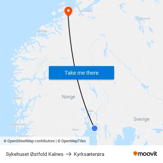 Sykehuset Østfold Kalnes to Kyrksæterøra map