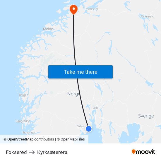 Fokserød to Kyrksæterøra map