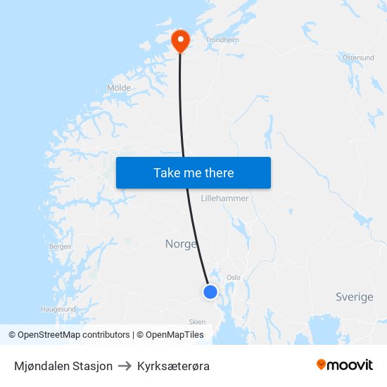 Mjøndalen Stasjon to Kyrksæterøra map