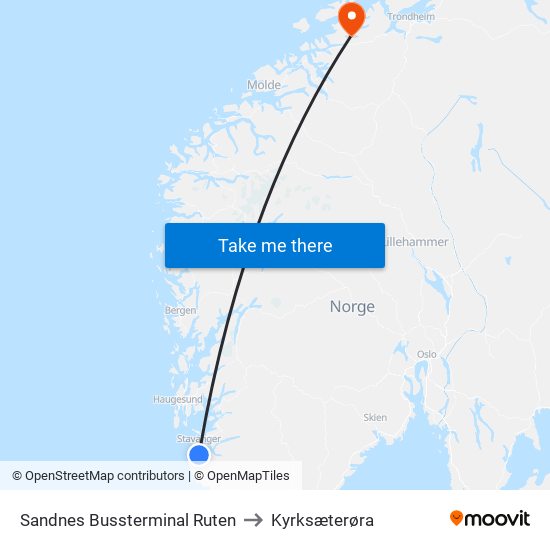 Sandnes Bussterminal Ruten to Kyrksæterøra map