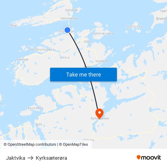 Jaktvika to Kyrksæterøra map