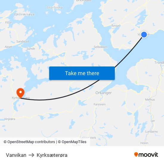 Vanvikan to Kyrksæterøra map